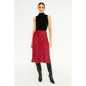 Kourt Skirt‎ Womens Medium Red Black Leopard Print Midi Slip Satin Dark Romantic